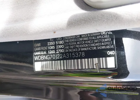 2002 Mercedes-Benz S 430 from USA, damaged, VIN WDBNG70J22A315378